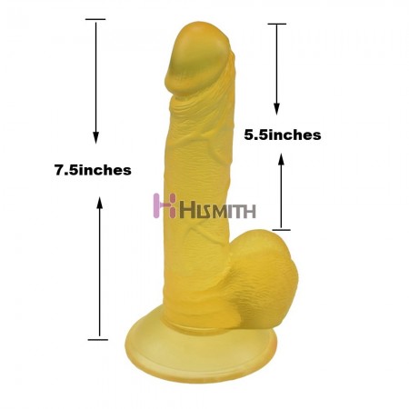 7.5 inch Jelly Realistic Dildo Sex Toy with a Sturdy Suction Cup Base - Yellow 