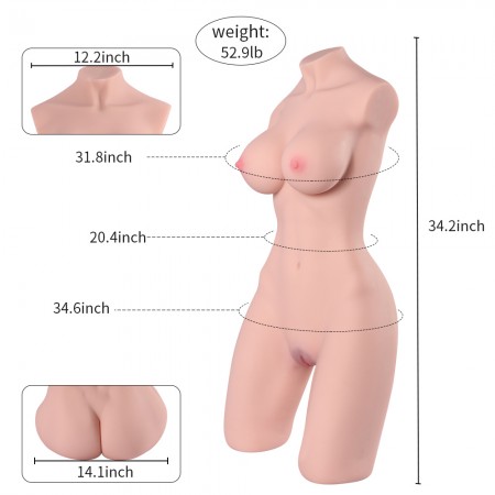 Livstørrelse Halvkroppsexdukke, sexy dame med skjeden auns og bryst, realistisk silikonsexdukke