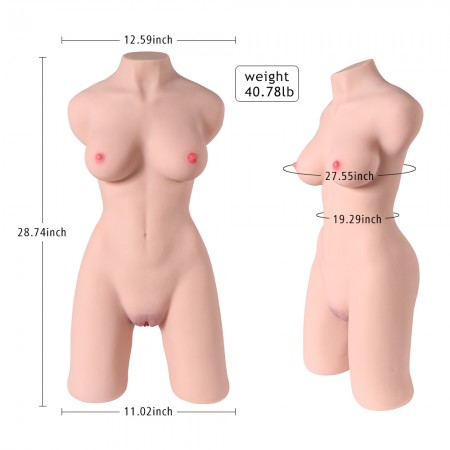 Lauren 19 kg Livsstor voksen leketøy kvinner Torso sexdukke for menn, mannlig masturbator fitte rumpe med skjelett-3D