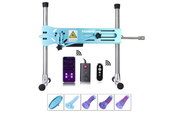 Hismith Elegant Blue Sex Machine Bundle con 4 Fantasy Dildo