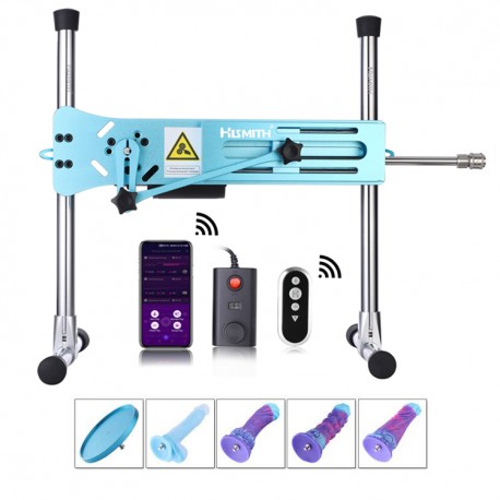 Hismith Elegant Blue Sex Machine Bundle with 4 Fantasy Dildos