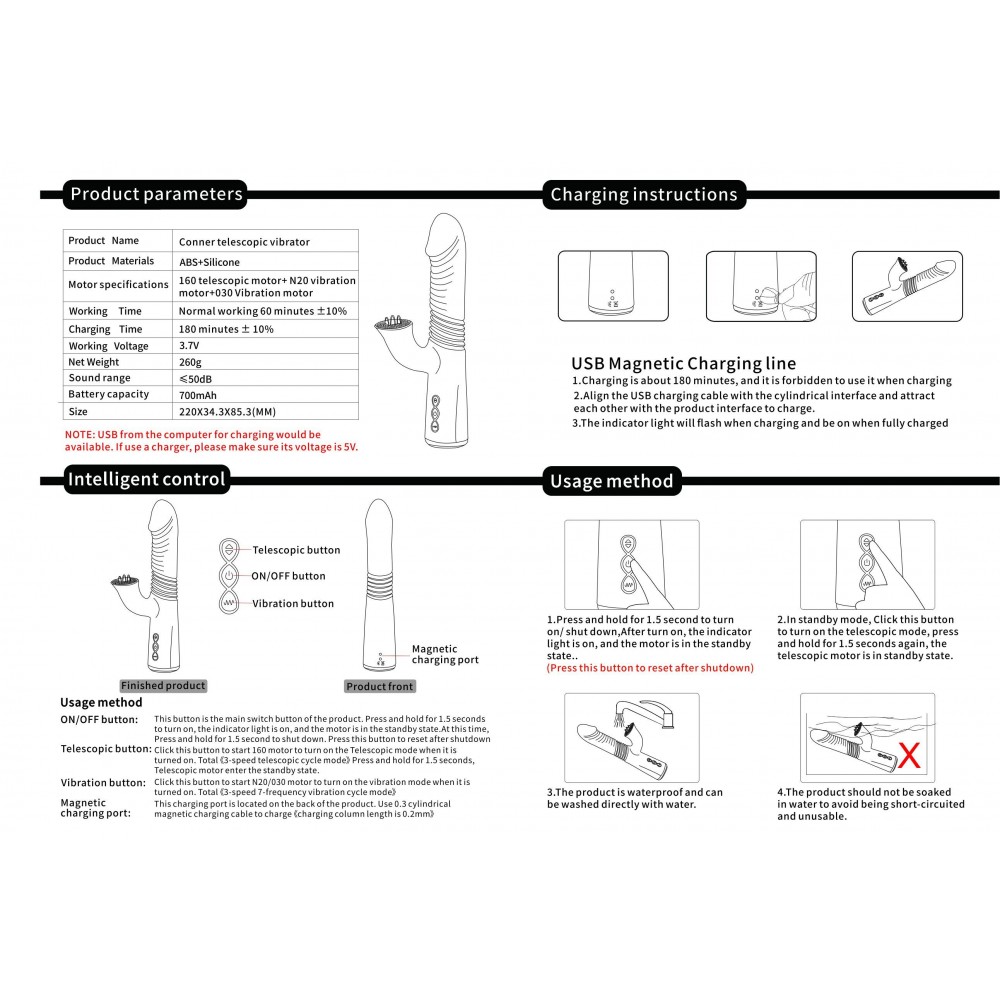 Hismith Conner vibrierender Teleskop-Vibrator, Vagina-Klitoris-Stimulation, Dildo-Massagegerät