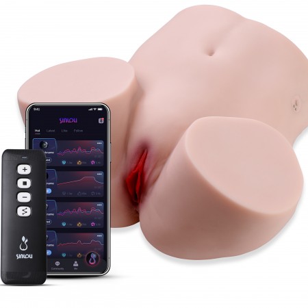 Sinloli realistisk størrelse mannlige sexleketøy, APP intelligent fjernkontroll med 10 skyve- og vibrasjonsmoduser